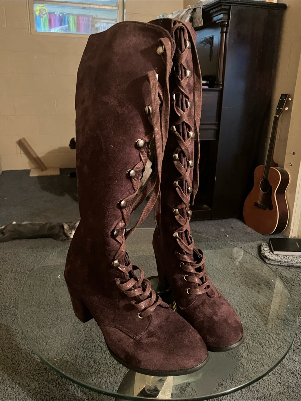 Women’s Lace-Up mid calf slim fit Suede Boots in Dark Brown